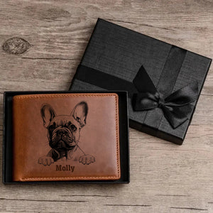 Personalized Cute Puppy Pet Dog Custom Name Gift for Dog Lover Laser Leather Wallet