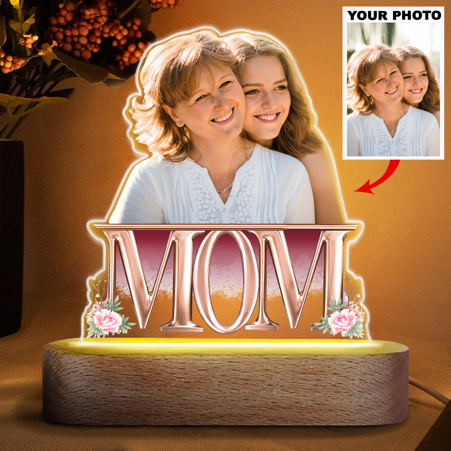 Personalized Mother And Daughters Photo Night Light Led Lamp Acrylic Plaque-Gift For Mom