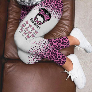 Personalized Leopard Messy Bun Grandma with Butterfly Grandkids Leggings