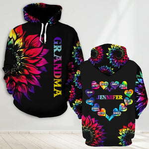 Personalized Grandma Kid Sunflower Heart Hoodie 3d Printed