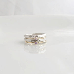 Personalized Name and Birthstone Stackable Rings