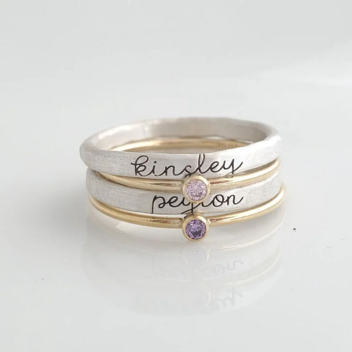 Personalized Name and Birthstone Stackable Rings