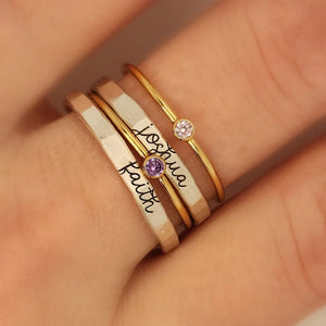 Personalized Name and Birthstone Stackable Rings