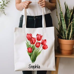 Personalized Birth Flower Canvas Tote Bag For Family/Friend