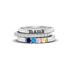 Personalized Grandma Mom Birthstone Ring Stack