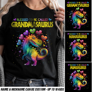 Personalized Blessed to Be Called Grandmasaurus & Kid's Name T-shirt