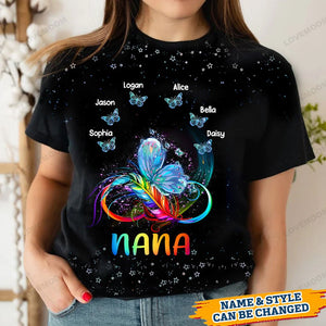 Personalized Colorful Feather Infinity Butterfly Grandma Mom Kids T-shirt