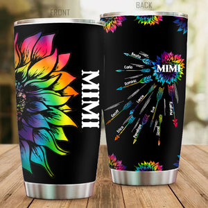 Personalized Grandma with Kid Name Tie Dye Sunflower Tumbler