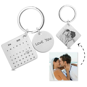 Custom Photo Engraved Calendar Name Keychain | Unique Gift