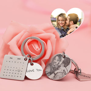 Custom Photo Engraved Calendar Name Keychain | Unique Gift