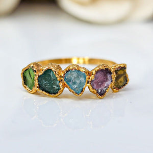 Personalized Grandma Mom Family Vintage Style Raw Birthstone Ring