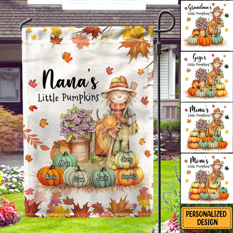 Fall Season Nana's Little Pumpkins Scarecrow Grandma Personalized Garden Flag House Flag