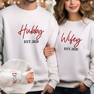 Wifey And Hubby - Personalized Couple Sweatshirt