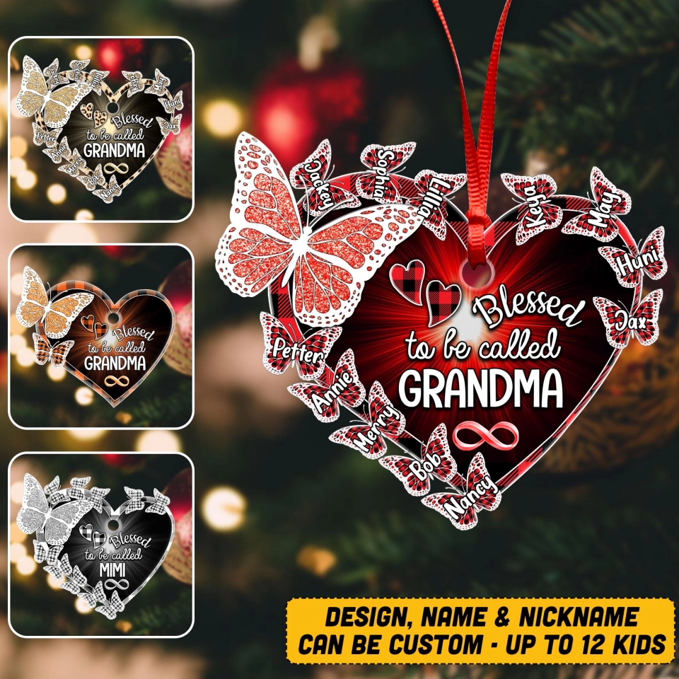 Personalized Blessed to Be Called Grandma Kid Heart Ornament