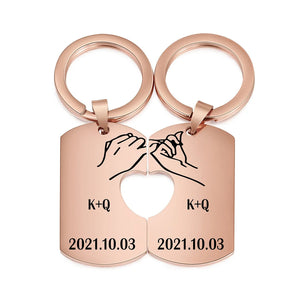 Personalized Pinky Promise Couple Keychain Set Engrave Name Matching Couple Gifts