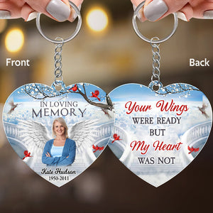 Personalized Memorial Photo Wings Heaven Keychain