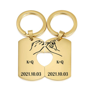 Personalized Pinky Promise Couple Keychain Set Engrave Name Matching Couple Gifts