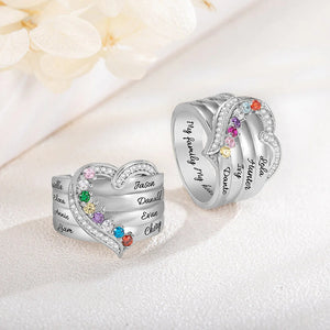 Heart Engraved Name and Birthstone Ring for Women Personalized 925 Sterling Silver Ring