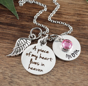 "A Piece Of My Heart"Personalized Birthstone Memorial Necklace