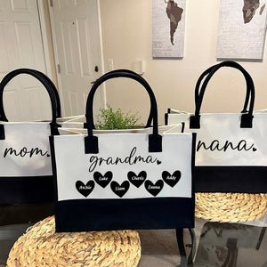 Mama Gigi Grandma Heart- Personalized Canvas Tote Bag