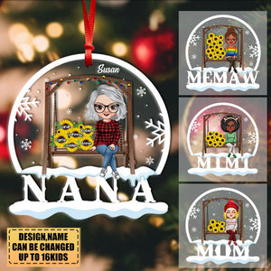 Personalized Grandma Mom Kids Sunflower Swing Christmas Ornament