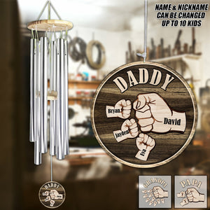 Personalized Grandpa Dad kids Hands Fist Bump Wind Chimes