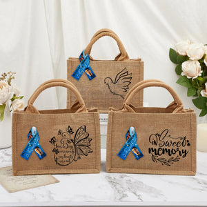 Personalized In Loving Memory Memorial Jute Tote Bag with Ribbon