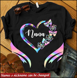 Personalized Holographic Butterfly Heart Grandma/Mom Kids T-Shirt