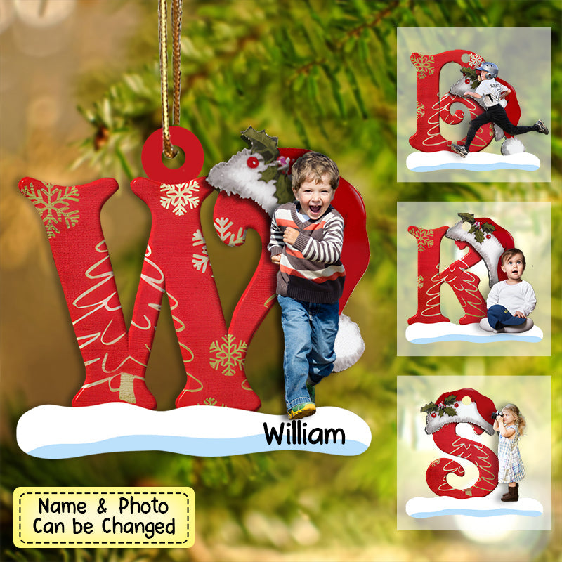 Monogram Alphabet With Kid's Name & Photo Personalized Acrylic Christmas Ornament