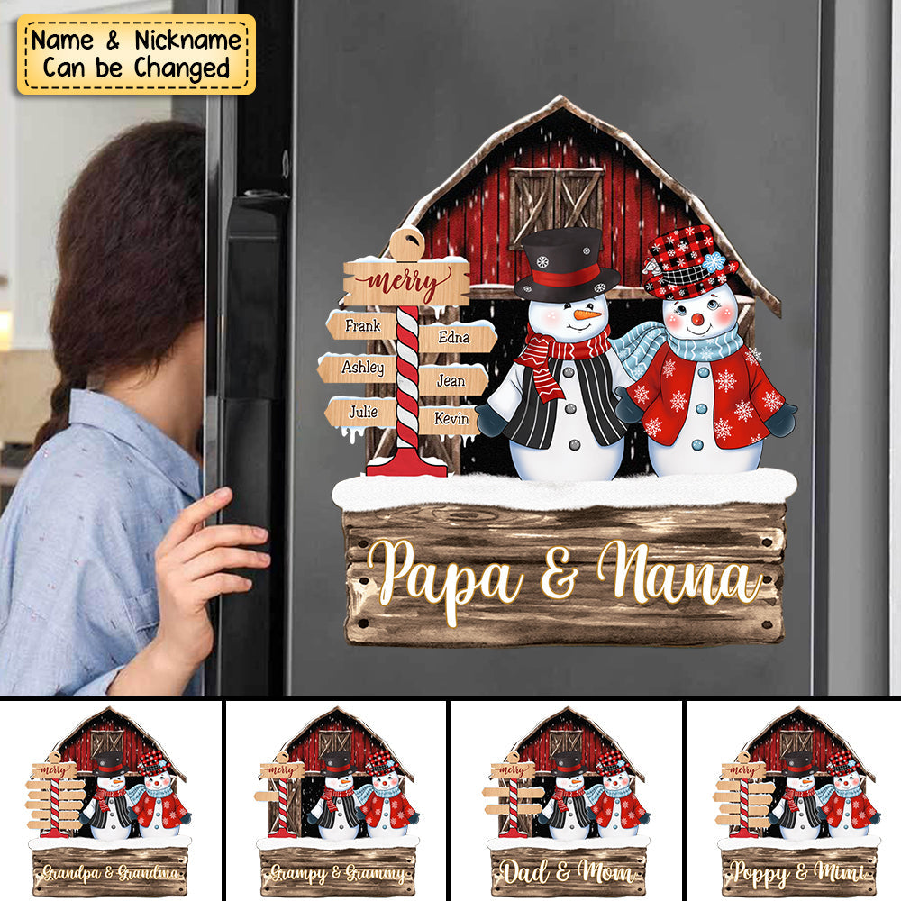 Personalized Red Barn Christmas Family Grandma Grandpa Snowman Sign Decal