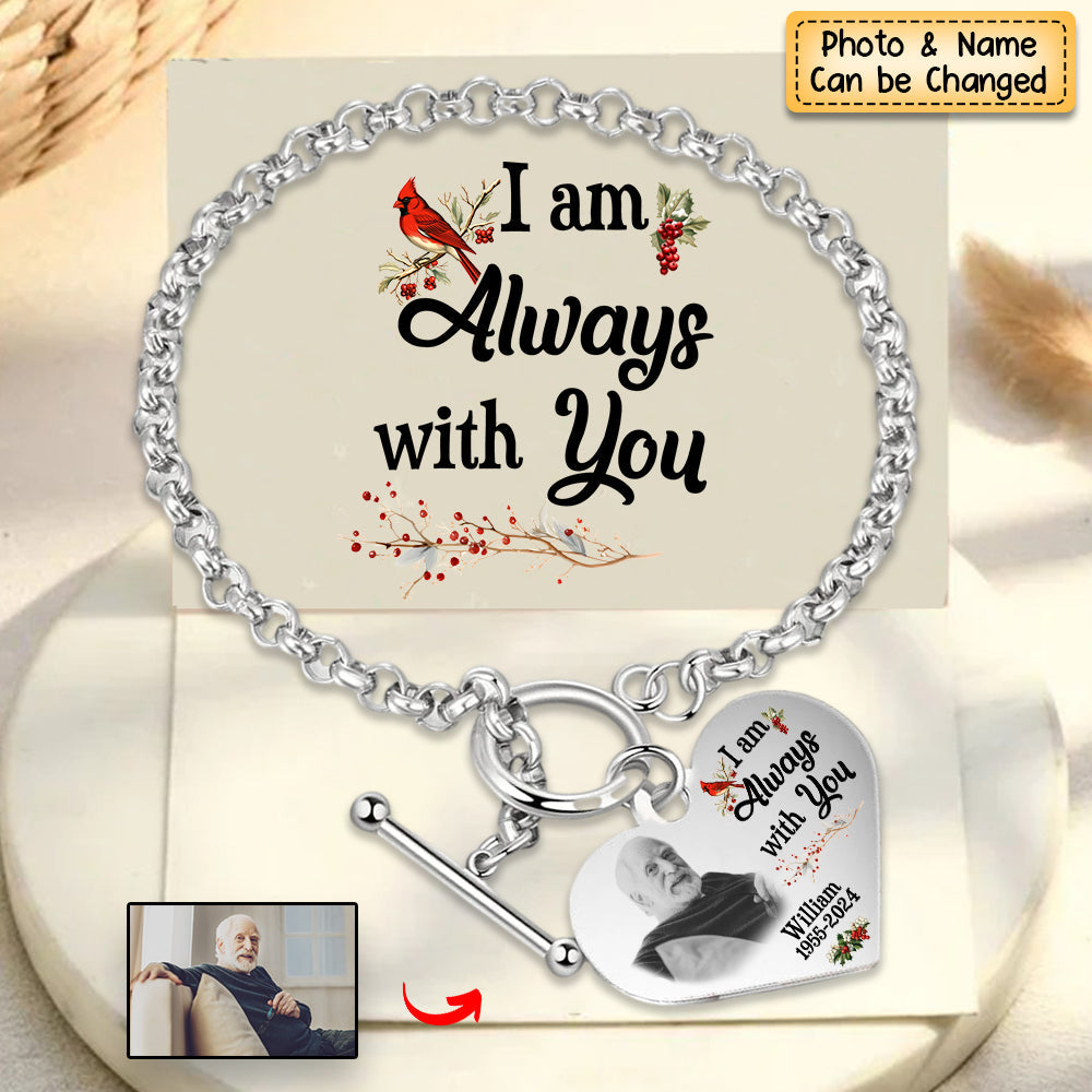 Personalized Cardinal Heart Bracelet - I'm Always With You - Memorial Gift