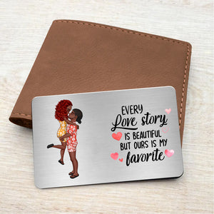 Couple Hugging - My Heart Is Wherever You Are - Personalized Metal Wallet Card