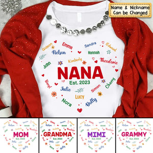 Personalized Gift For Grandma Glitter Custom Name Heart Sweatshirt