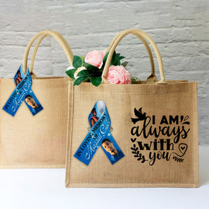 Personalized In Loving Memory Memorial Jute Tote Bag with Ribbon