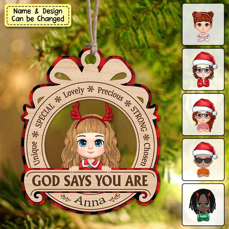 God says you are Cute Kids Christmas Vibe Affirmation Personalized Ornament