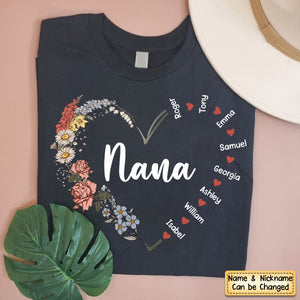 Flower Grandma Mom Heart Kids Personalized 100% Pure Cotton T-Shirt