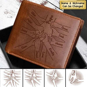 Personalized Hand in Hand Father & Kid Genuine Premium Leather Card Wallet