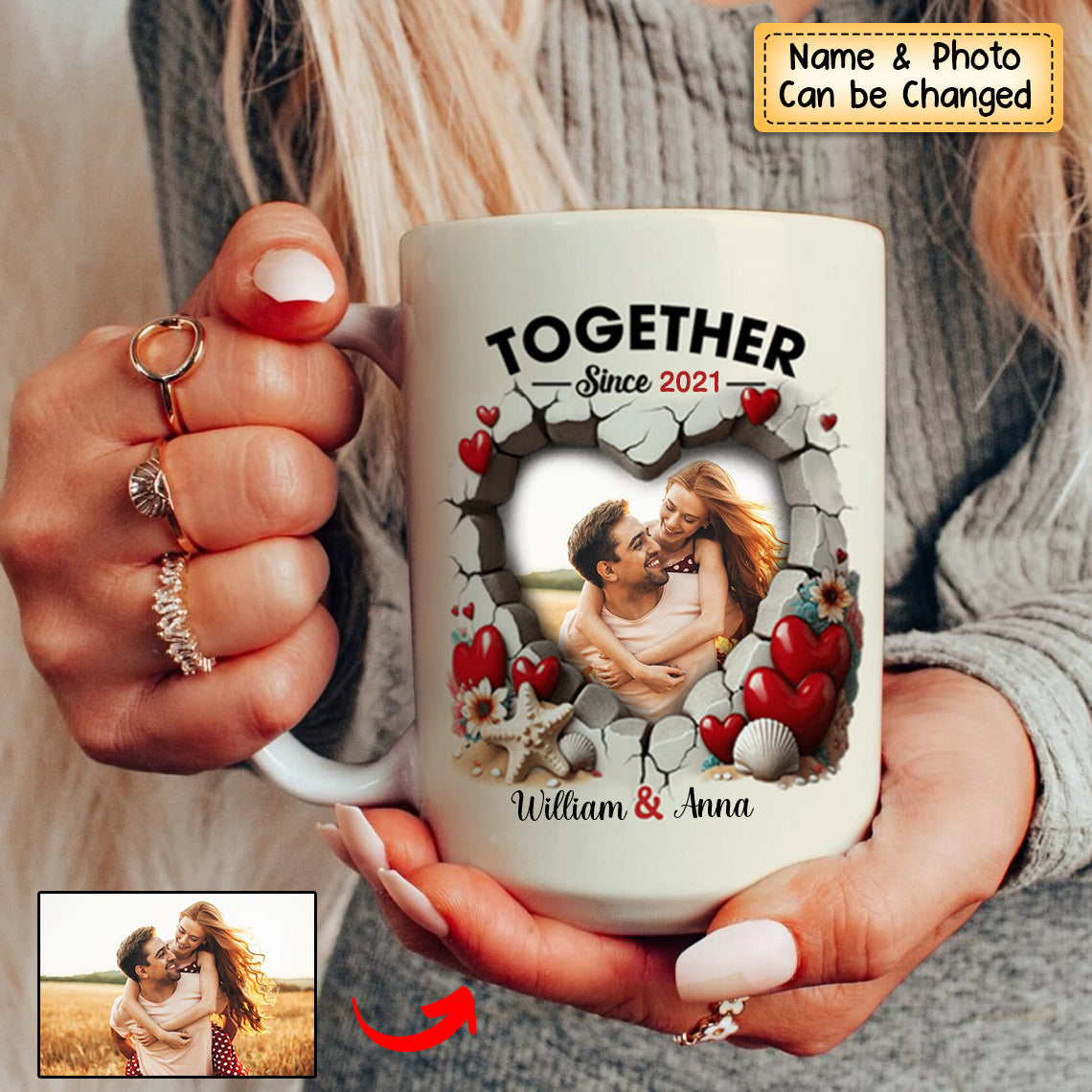 Personalized Custom Photo Heart Mug For Couple