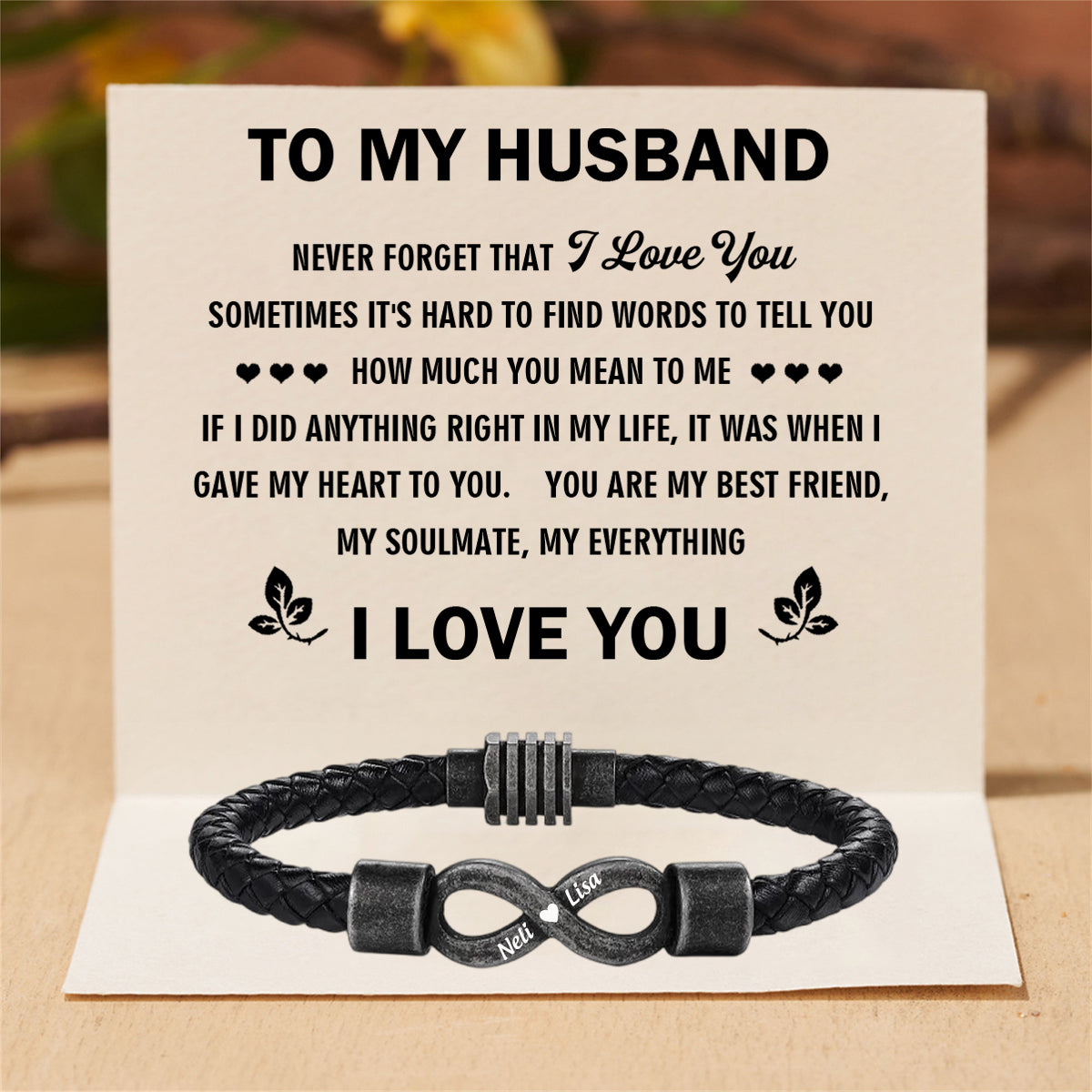 To My Husband-Personalized Couple names Leather Bracelet