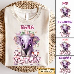 Personalized Gift For Grandma Elephants Pure Cotton T-shirt