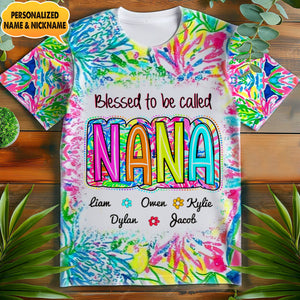 Personalized 3D Scribble Doodle Spandex T-shirt - Blessed to be called Grandma Nana Gigi