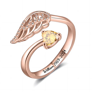 Personalized Angel Wing Ring with Birthstone