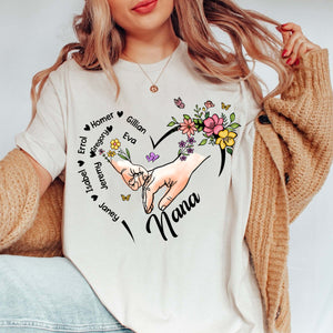 Personalized Grandma Kids Hands Flower Heart 100% Pure Cotton T-Shirt