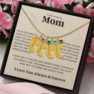 Personalized Baby Feet Necklace with Birthstone For Mom