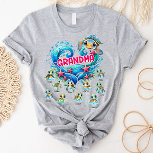 Sea Turtle Grandma With Cute Grandkids Personalized Pure Cotton T-Shirt