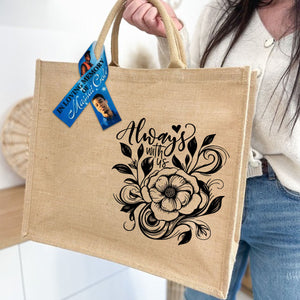 Personalized In Loving Memory Memorial Jute Tote Bag with Ribbon