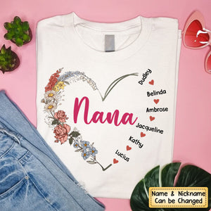 Flower Grandma Mom Heart Kids Personalized 100% Pure Cotton T-Shirt