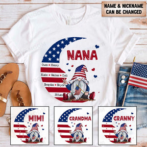 Personalized US 4th of July Grandma Kid Moon American Flag T-shirt