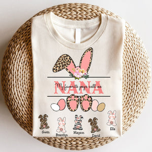 Personalized Grandma Easter Bunny Leopard Print Pure Cotton T-Shirt