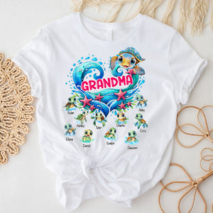 Sea Turtle Grandma With Cute Grandkids Personalized Pure Cotton T-Shirt